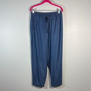 Whistles Denim Blue Elastic Waist Pants Lucy Chambray Barrel Trouser